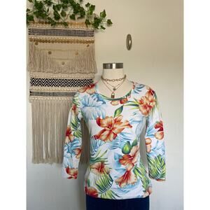 J. McLaughlin Nylon Spandex Signature Blouse 3/4 Sleeve BOTANNICA XS